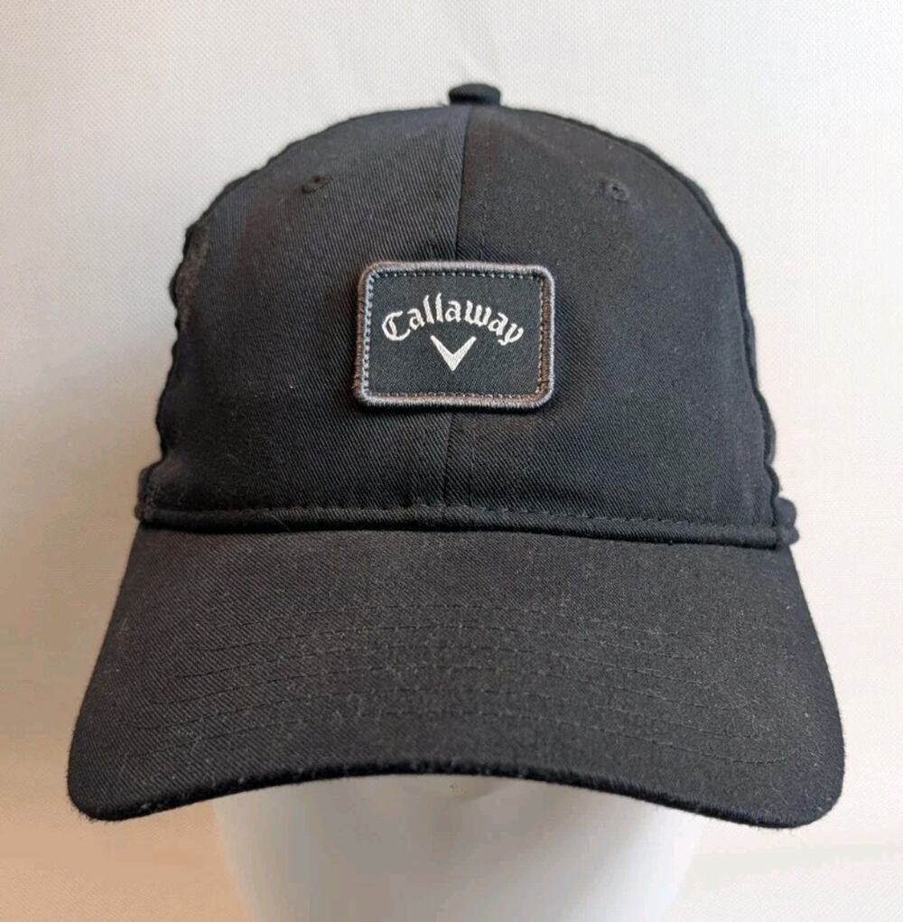 Callaway Mens Fitted Black Golf Baseball Cap Hat With Patch